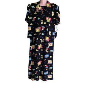 Positive Attitude Dress Jacket Set Womens 14 Black Colorful Print Rayon NWT
